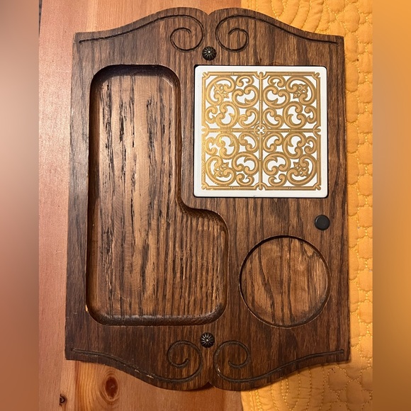 MCM Georges Briard Gold Leaf Tile Wood Cheese Board Charcuterie Serving Tray - Picture 1 of 2